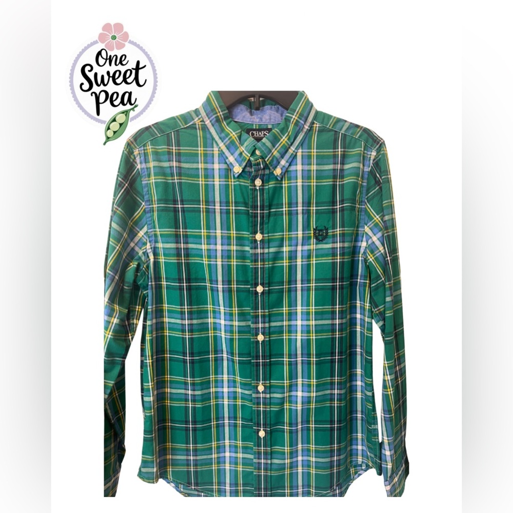 Chaps Green and Blue Plaid Casual Button Down Shirt